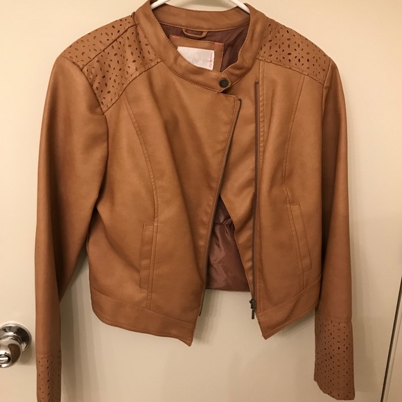 Xhilaration Jackets & Blazers - Tan faux leather jacket with perforated detailing